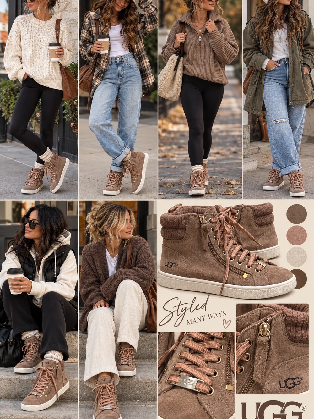 UGG Brown Suede High Top Sneakers Women’s 6 Side Zip Lace Up Casual Shoes